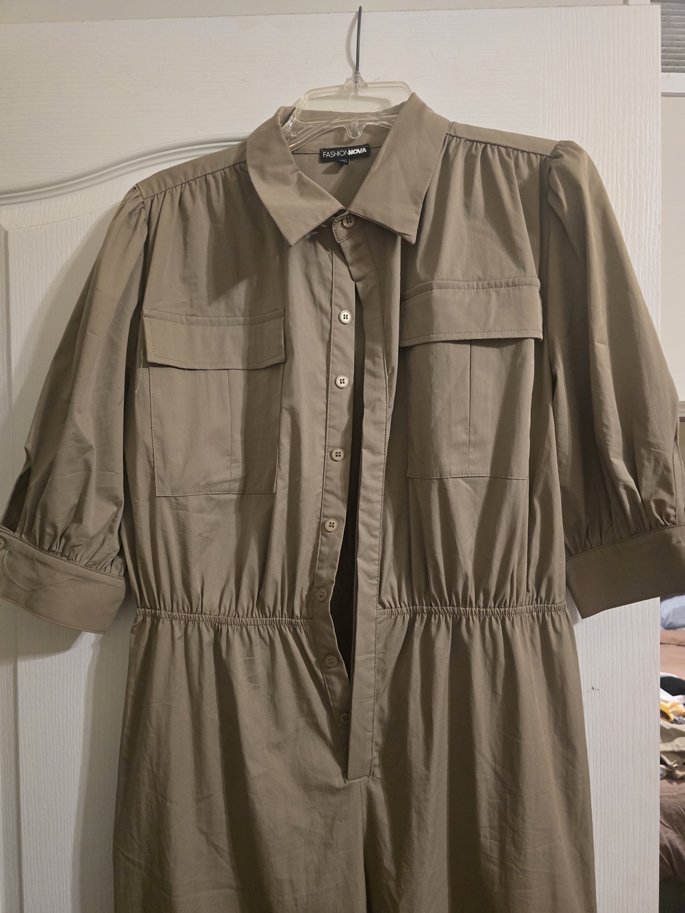 Fashion Nova Utility Button-Front Cuffed Jumpsuit in Khaki SZ XL - Picture 3 of 6